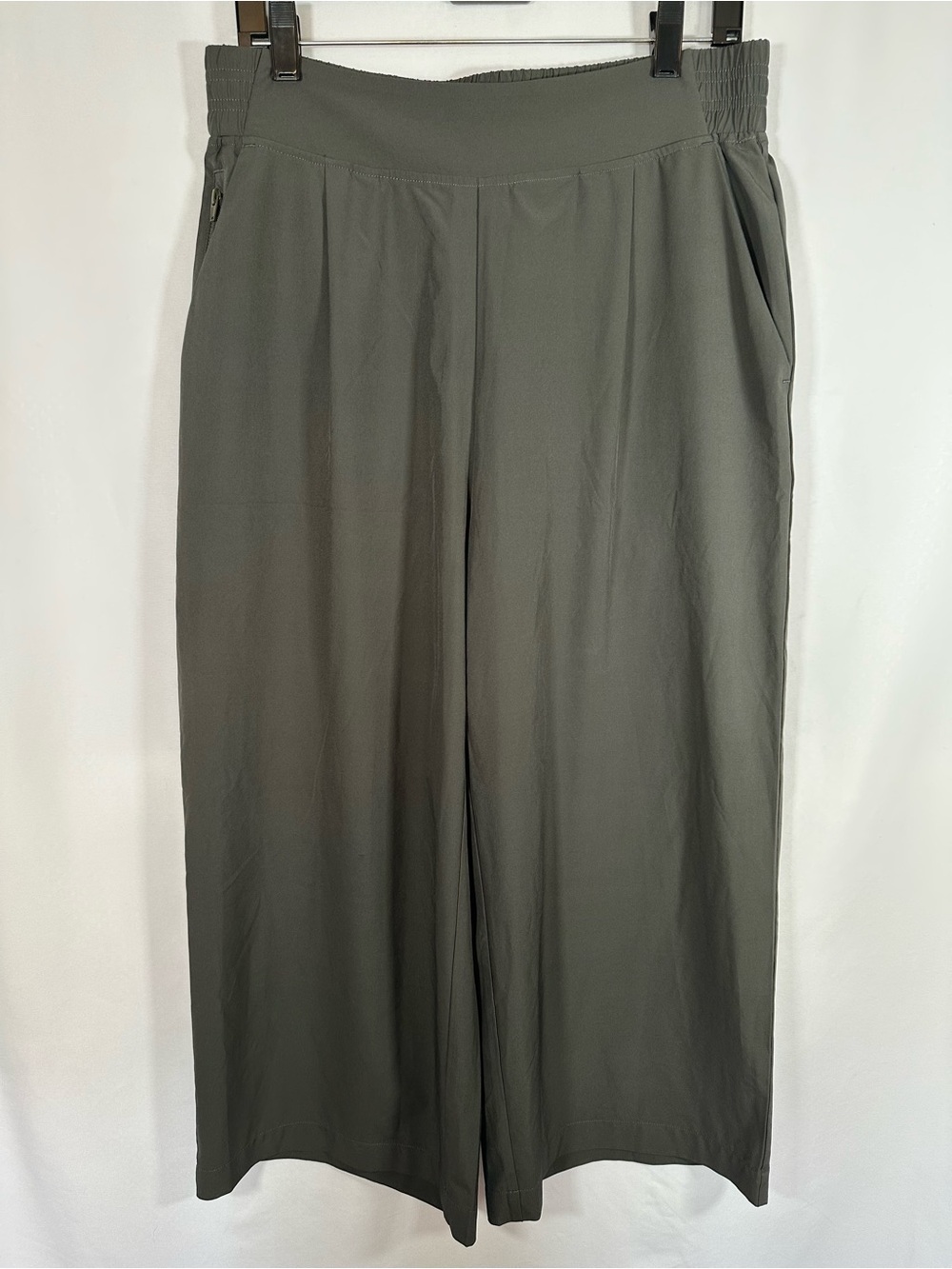 Quince Olive Green Stretch Woven Wide Leg Ankle Pants Large (Style GCGL01)